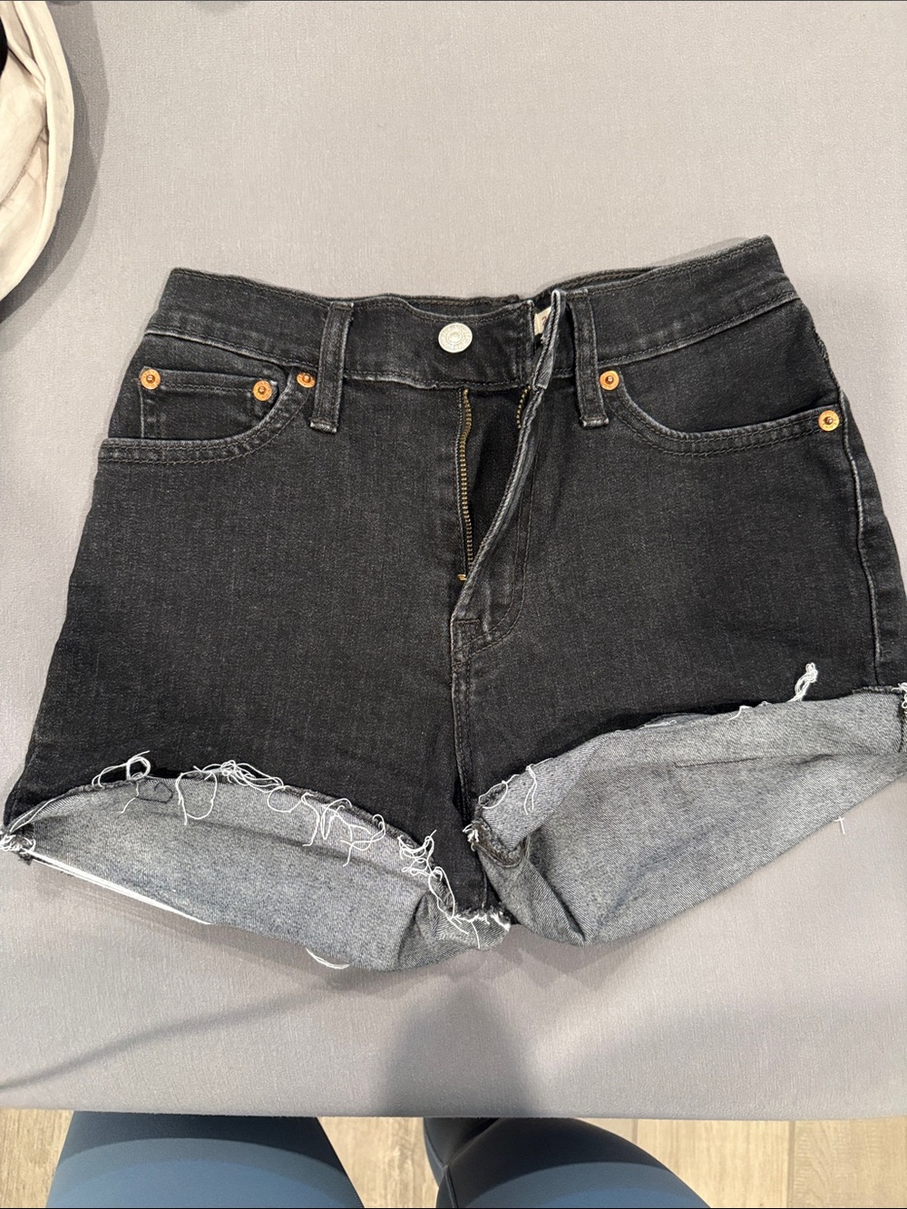 Levi's Black Washed High-Rise Rolled Hem Jean Shorts
